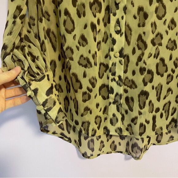 NEW Nine West Blouse XS Cheetah Print Button Collar Long Sleeve Chiffon Top - Picture 4 of 8